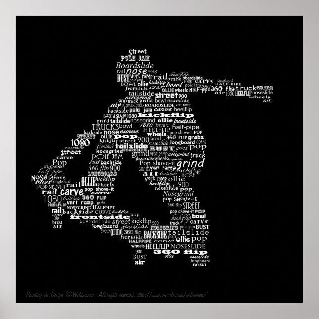 Skateboarder word collage poster (Front)