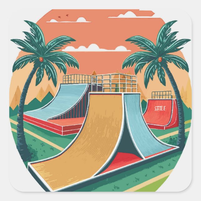 Skateboarder's Paradise: Retro Skateboard Parks Square Sticker (Front)