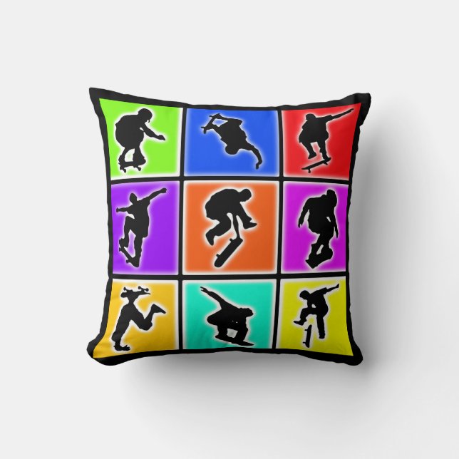 Skateboarders Pop Art Throw Pillow (Front)
