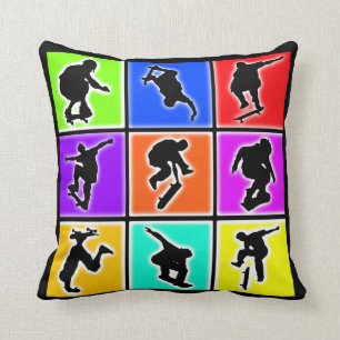 Skateboarders Pop Art Throw Pillow