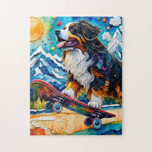 Skateboarding Bernese Mountain Dog Jigsaw Puzzle