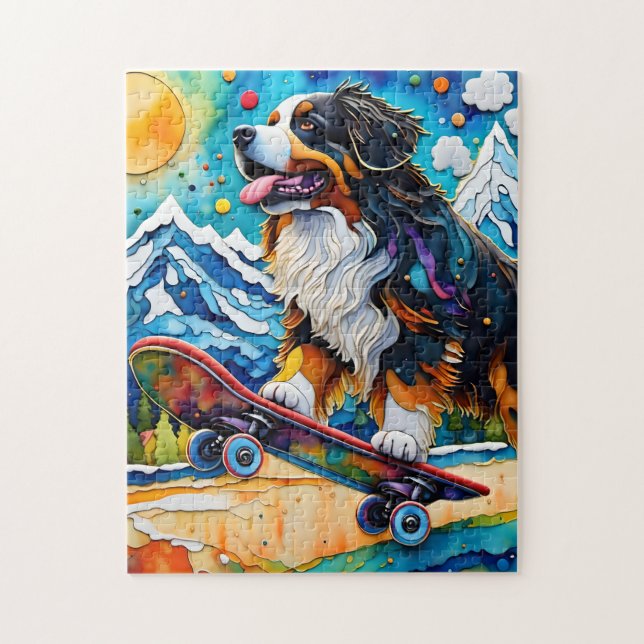 Skateboarding Bernese Mountain Dog Jigsaw Puzzle (Vertical)