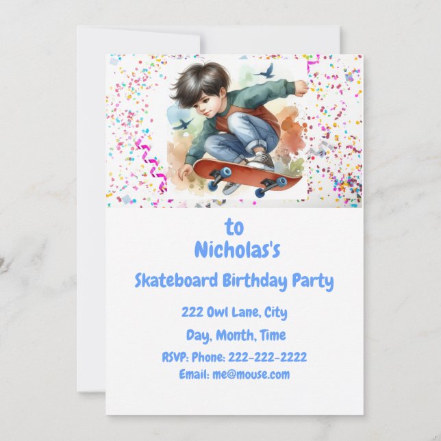 Skateboarding Birthday Party Invitation (Back)