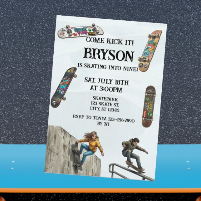 Skateboarding Birthday with Skateboards Invitation (Creator Uploaded)