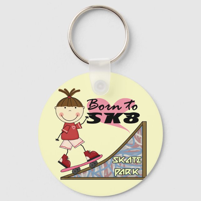 SKATEBOARDING - Brunette Girl Tshirts and Gifts Keychain (Front)
