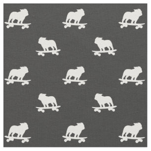 Skateboarding Bulldog Silhouettes Pattern Fabric