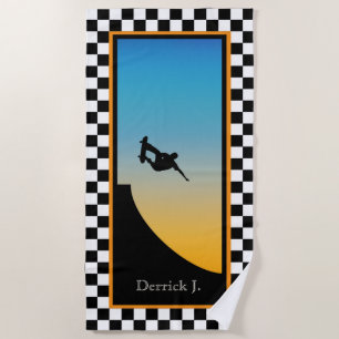 Skateboarding Chequered Beach Towel