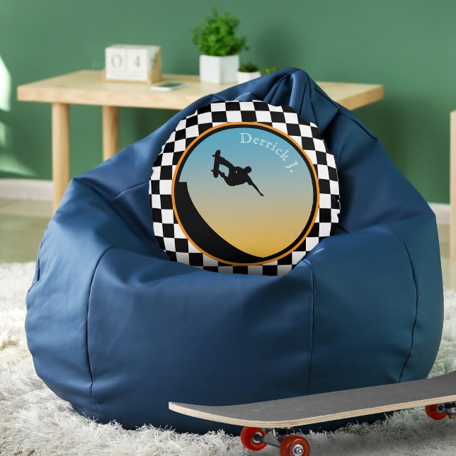 Skateboarding Chequered Round Pillow (Creator Uploaded)