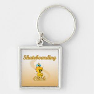 Skateboarding Chick Keychain