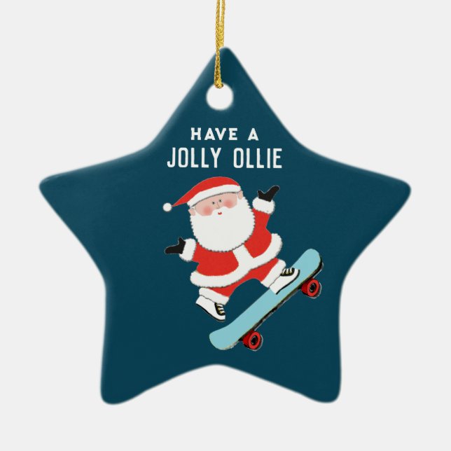 Skateboarding Christmas Collectable Ceramic Ornament (Front)