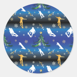 Skateboarding Christmas Tree Skateboarder Classic Round Sticker