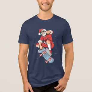 Skateboarding Cool Santa Christmas Tri-Blend Shirt