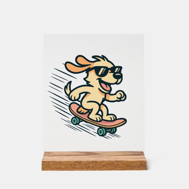 Skateboarding Dog Acrylic Sign (Front)