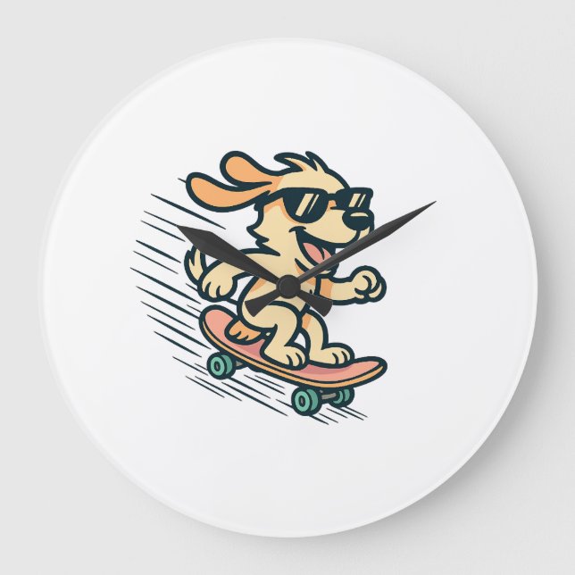 Skateboarding Dog Large Clock (Front)