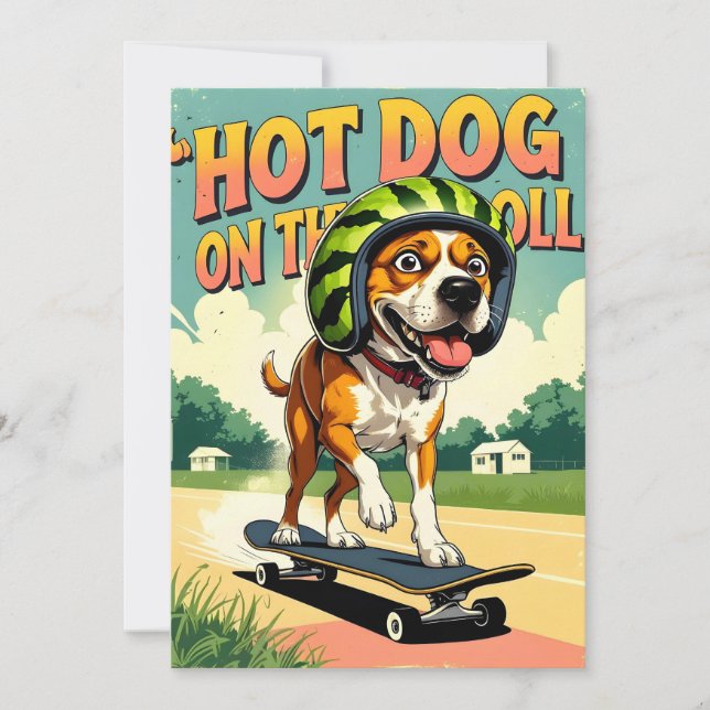 Skateboarding Dog Summer Funny Retro Beach  Holiday Card (Front)