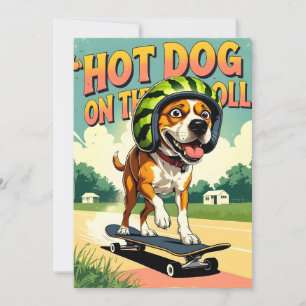 Skateboarding Dog Summer Funny Retro Beach  Holiday Card