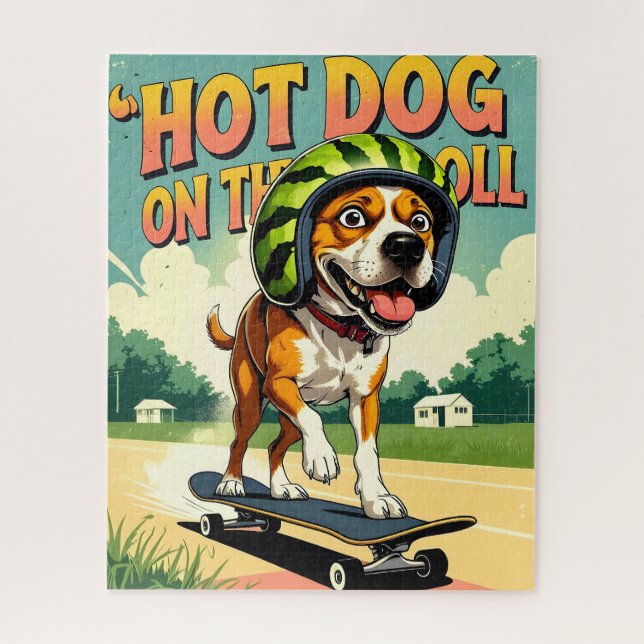 Skateboarding Dog Summer Funny Retro Beach  Jigsaw Puzzle (Vertical)