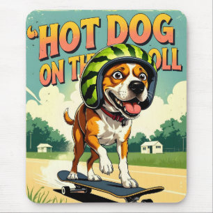 Skateboarding Dog Summer Funny Retro Beach Mouse Pad