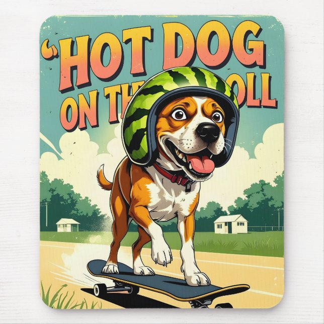 Skateboarding Dog Summer Funny Retro Beach  Mouse Pad (Front)