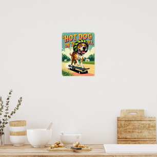 Skateboarding Dog Summer Funny Retro Beach Poster