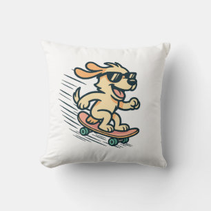 Skateboarding Dog Throw Pillow