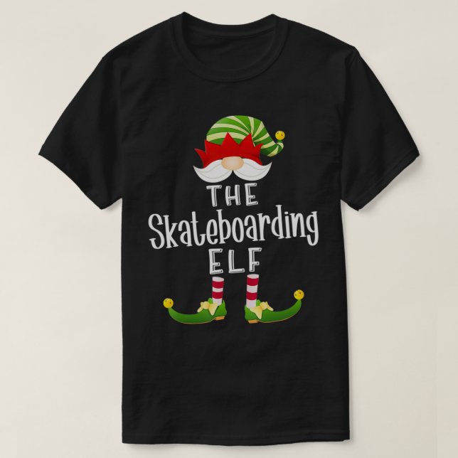 Skateboarding Elf Group Christmas Funny Pajama Par T-Shirt (Design Front)