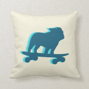 Skateboarding English Bulldog Silhouette Throw Pillow