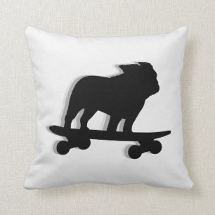 Skateboarding English Bulldog Silhouette Throw Pillow