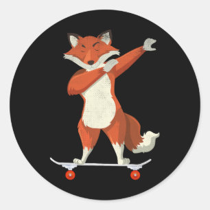 Skateboarding Fox On Skateboard Gift For Skaters Classic Round Sticker
