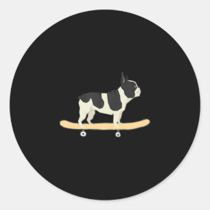 Skateboarding French Bulldog Puppy Gift  Classic Round Sticker