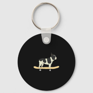Skateboarding French Bulldog Puppy Gift Keychain