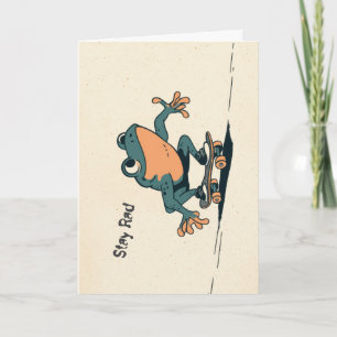 Skateboarding Frog – Cute Cartoon Animal Art Card