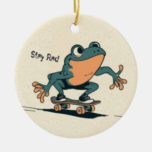 Skateboarding Frog – Cute Cartoon Animal Art Ceramic Ornament