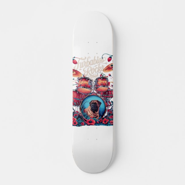 Skateboarding Furbabies Art – Rock & Roll Vibes on Skateboard (Front)