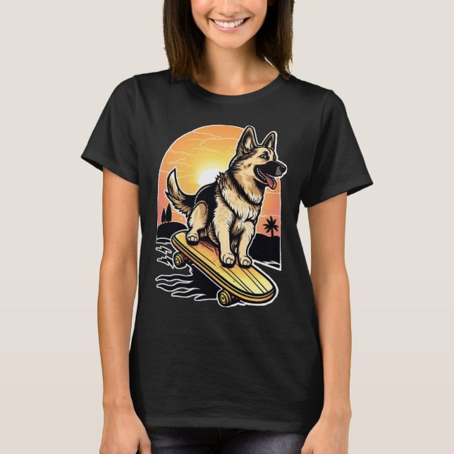 Skateboarding German Shepherd T-Shirt (Front)