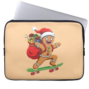Skateboarding Gingerbread Man Delivering Christmas Laptop Sleeve