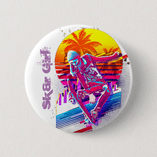 Skateboarding Girl  2 Inch Round Button