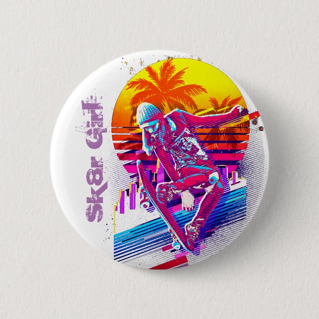 Skateboarding Girl  2 Inch Round Button (Front)