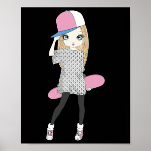 Skateboarding Girls Skate Skateboard Do A Kickflip Poster
