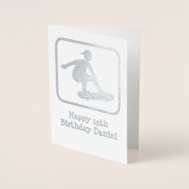 Skateboarding Guy - Own Photo Inside - Customized Foil Card (Front)
