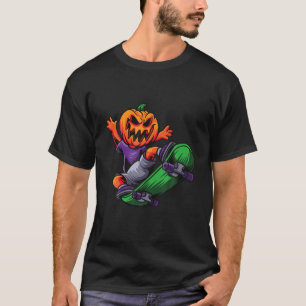 Skateboarding Halloween Retro Sunset Party Pumpkin T-Shirt