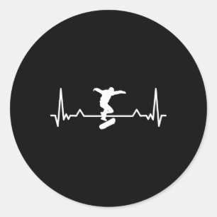 Skateboarding Heartbeat Line Funny Gift  Classic Round Sticker