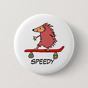 Skateboarding Hedgehog Badge 2 Inch Round Button