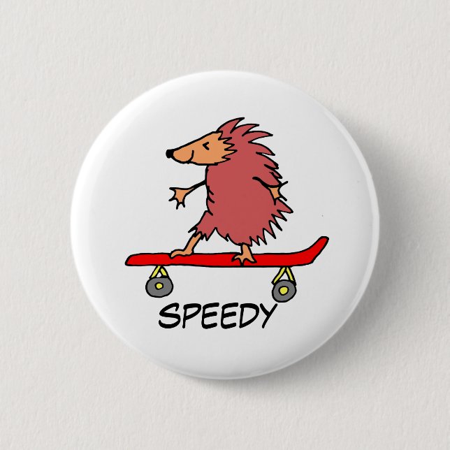 Skateboarding Hedgehog Badge 2 Inch Round Button (Front)
