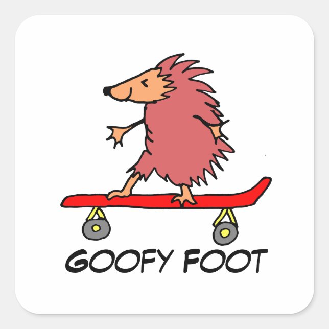 Skateboarding Hedgehog Goofy Foot Square Sticker (Front)