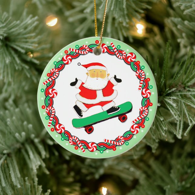 Skateboarding Holiday Gift Ceramic Ornament (Tree)
