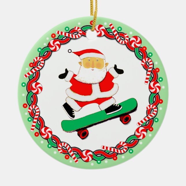 Skateboarding Holiday Gift Ceramic Ornament (Front)