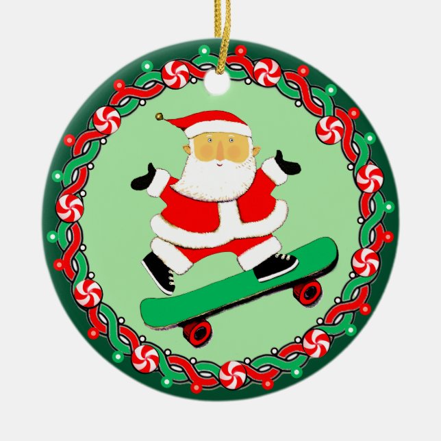 Skateboarding Holiday Gift Ceramic Ornament (Front)