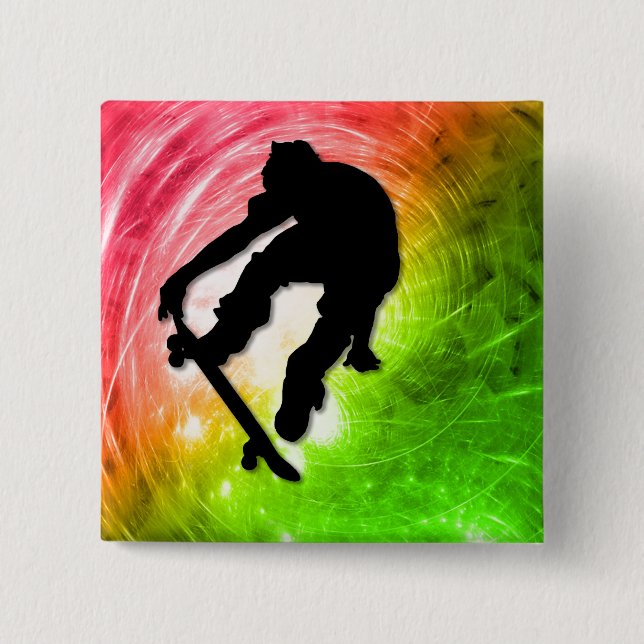 Skateboarding in a Psychedelic Cyclone 2 Inch Square Button (Front)