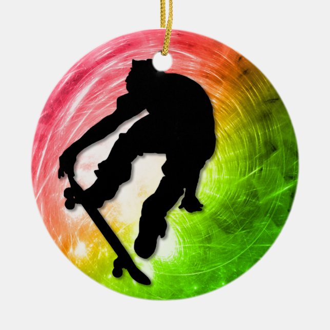 Skateboarding in a Psychedelic Cyclone Ceramic Ornament (Front)